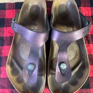 Birkenstock Purple Leather Footbed Sandals